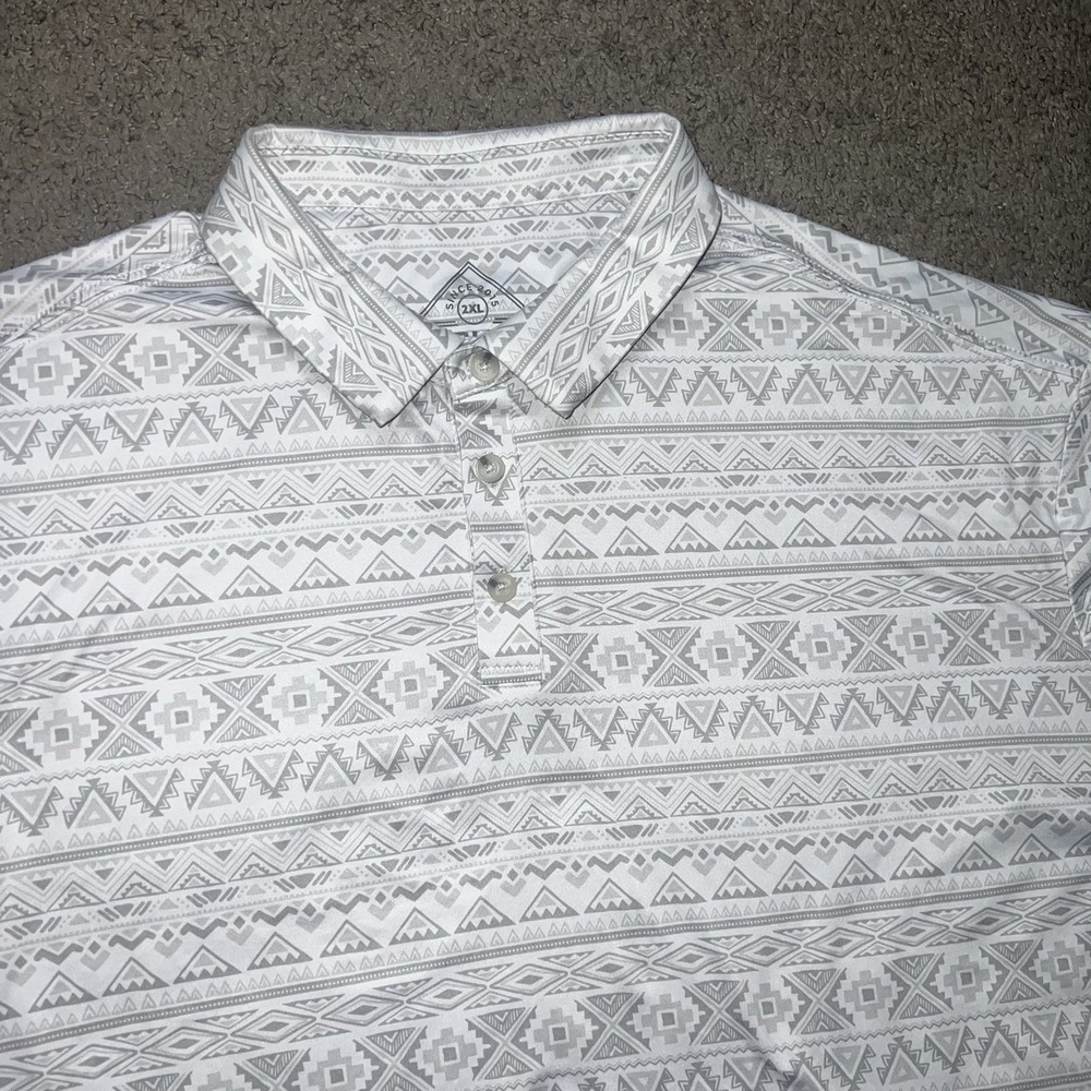 Burlebo Polo Shirt 2XL White Aztec Golf Performance Casual Preppy Sportswear